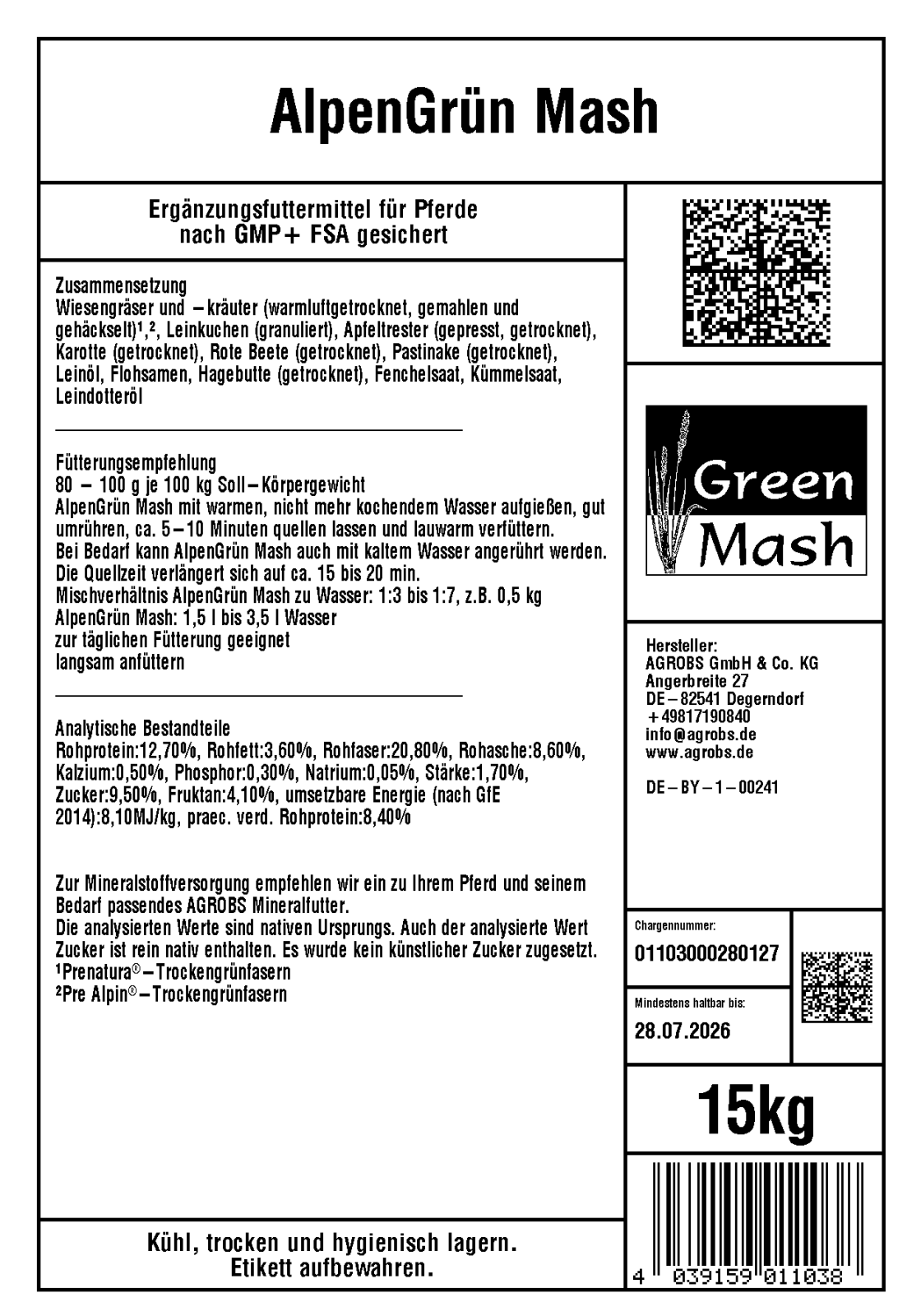 Beispieletikett Agrobs AlpenGruen Mash Sack