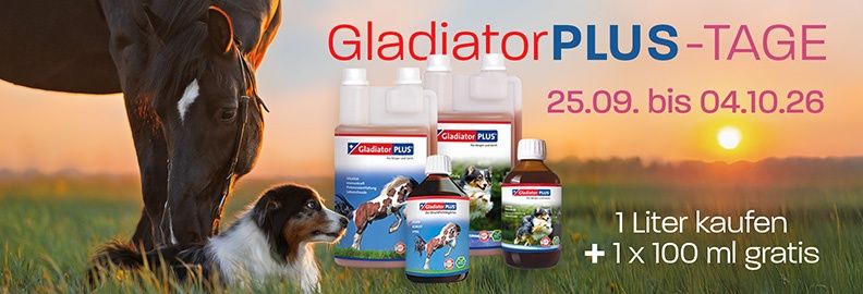Aktion: Kaufe eine Flasche Gladiator Plus Pferd/Hund und bekomme eine 100 ml Flasche geschenkt